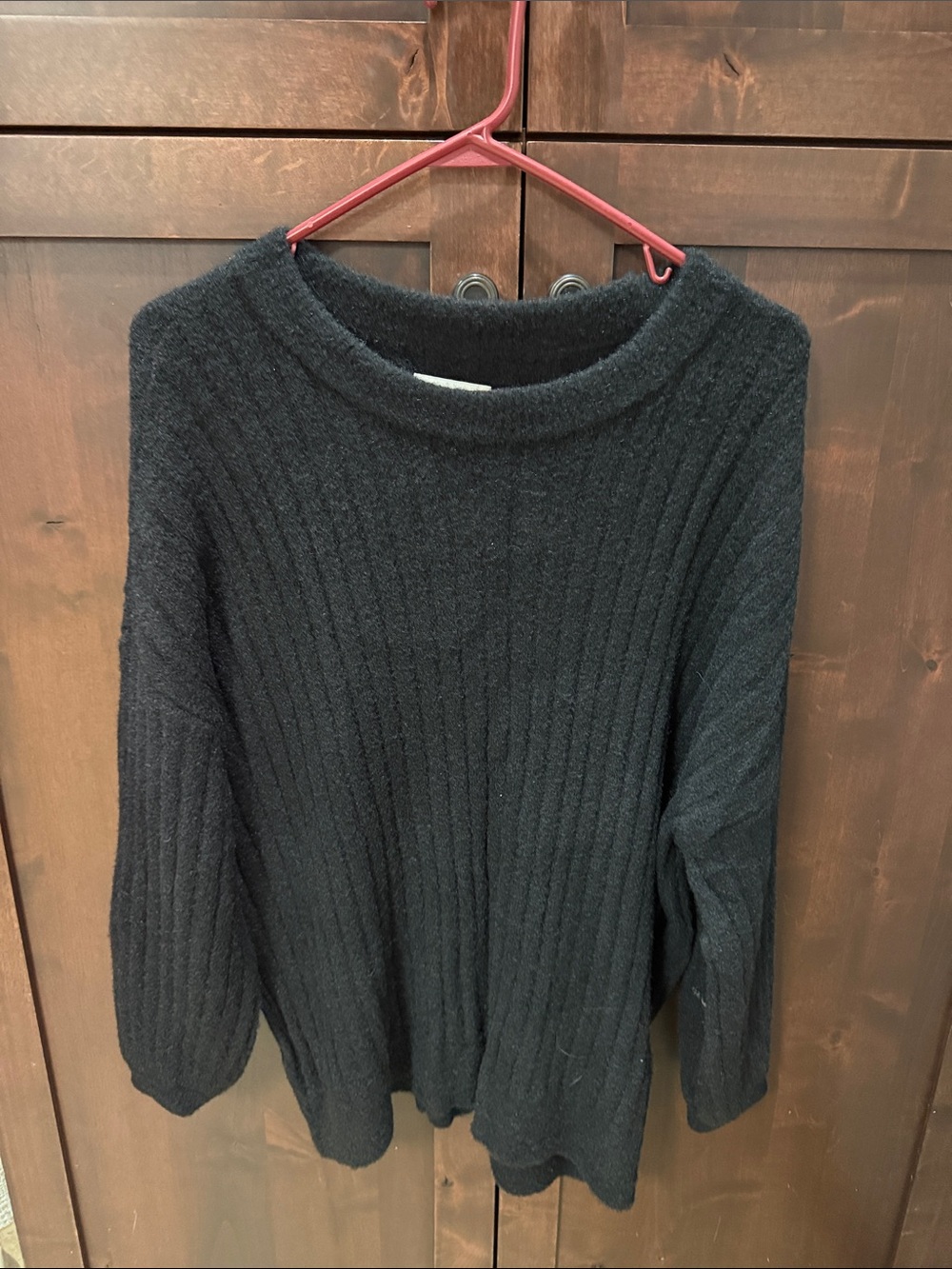 Aerie Oversized Black Ribbed Crewneck Sweater